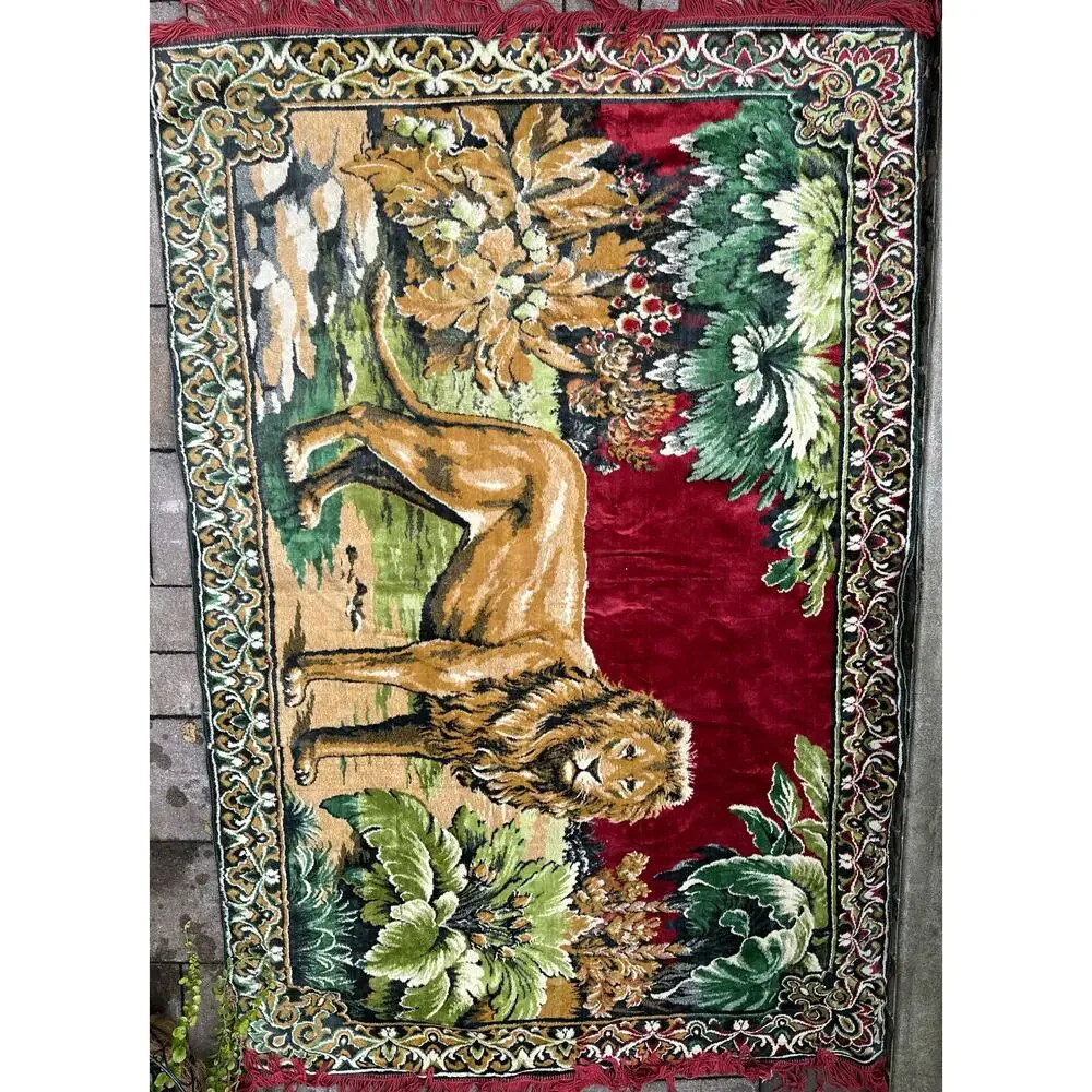 Vintage Tapestry Wall Hanging lion 1970's  boho retro decor animals 70x48”
